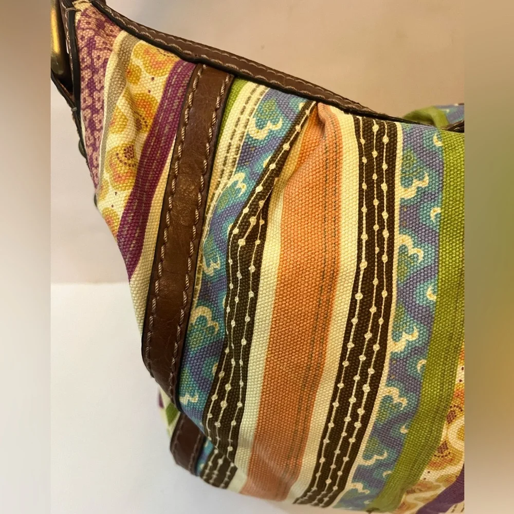 Fossil Striped Multicolor Patchwork Fabric/Leather Boho Shoulder Bag